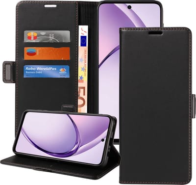 Geschikt voor OPPO A40 4G/A40M 4G /OPPO A60 5G Hoesje - Book Case Hoesje - Magnetische Sluiting - Portemonnee Rustic Zwart