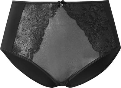 Ulla Popken - Dames - Maxslip zilverkleurige glans kant - Zwart - Maat 46+