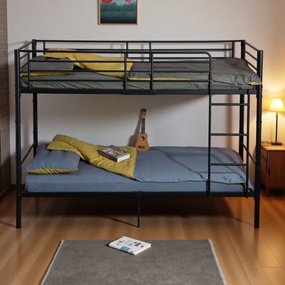 EGGREE Stapelbedden in industriële stijl met ladder - zwart - stapelbed voor volwassenen en kinderen - modern design