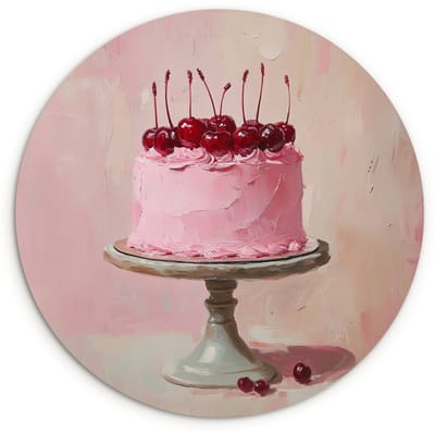 WallCircle® Wandcirkel 120x120 cm - Muurcirkel Taart - Pink - Cherry - Muurdecoratie woonkamer - Wanddecoratie slaapkamer - Kamer decoratie accessoires - Ronde schilderijen XXL