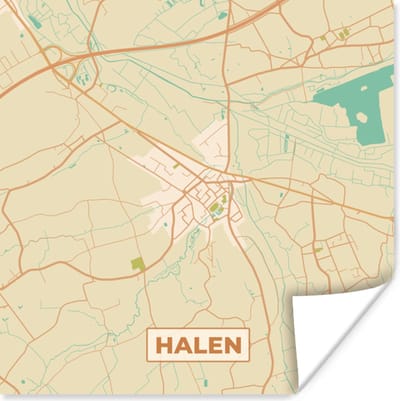 Poster Halen - Vintage - Kaart - Stadskaart - Plattegrond - 100x100 cm XXL