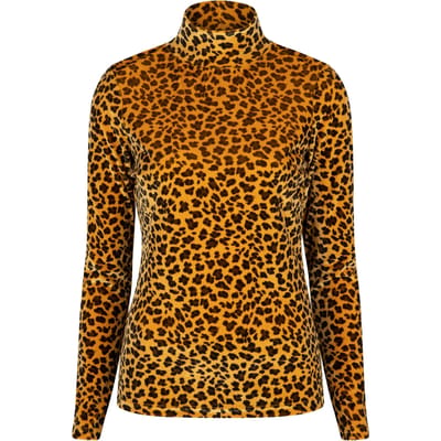 EsQualo Top Velours Printed Animal Gold Maat: S | Longsleeves Outlet | Dames | Bruin