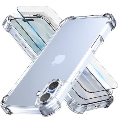 Hoesje - geschikt voor iPhone 17 - Transparant - 2x screenprotector - beschermglas screen protector - Anti Shock hoes case