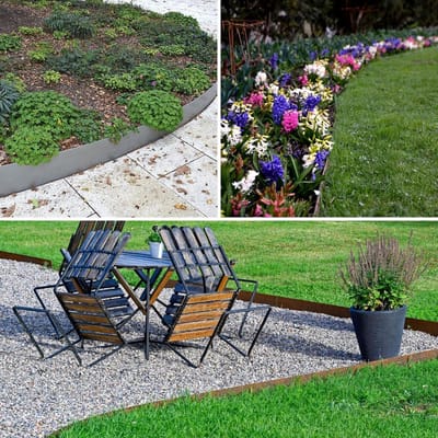 Flexibele houtlook WoodBorder gazonrand - Perkomranding - Kunststof - Lengte 10m - Hoogte 8 cm - Antraciet rollborder
