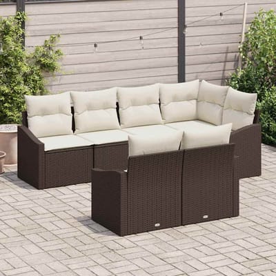 vidaXL - Tuinbank - Set - 7 - st - Bruin - en - wit - poly - rattan