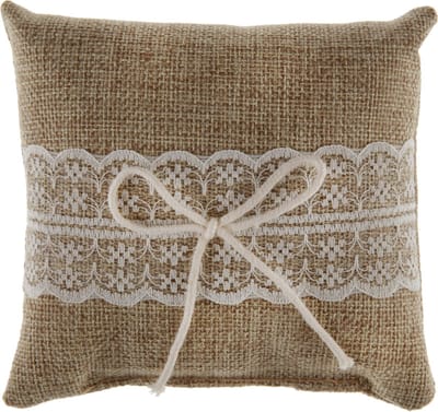 Santex Bruiloft/Huwelijk trouwringen kussentje/ringkussen - jute/kant - 12 x 12 cm