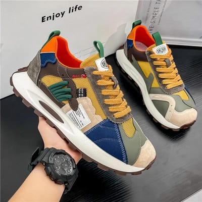 Chunky Sneakers Heren Retro Hardloopschoenen Mode Casual Echt Leer Stof Ademend Hoogte Verhoogd Platform Herenschoenen 44 gray
