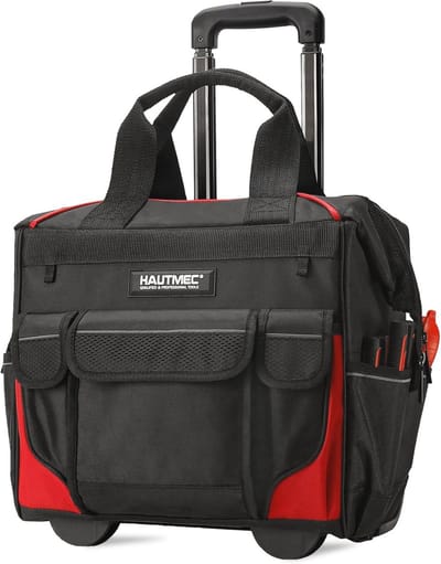 SnelShoppen - 14,5 inch rollende gereedschapstas op wielen, zware Oxford-stof, 25 opbergtassen, brede opening, dubbele rits, off-road wielen voor klus