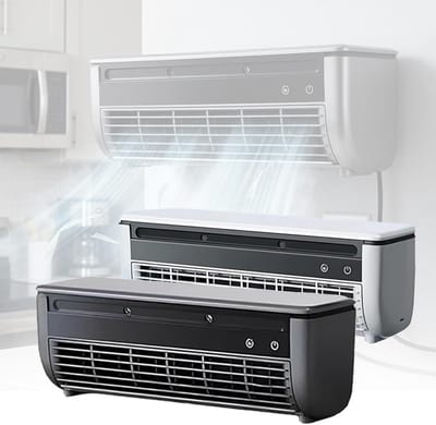 1 item Draagbare luchtkoeler met ventilator, 3 windsnelheden, inclusief afstandsbediening, installatie zonder boren, 6000mAh accu, geschikt voor plaatsing op een bureau of aan de muur. Zwarte luchtkoeler.