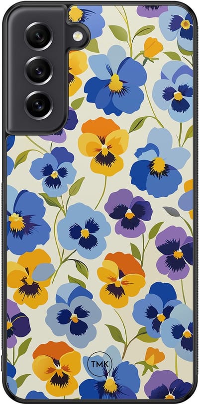 Hoesje geschikt voor Samsung Galaxy S21 FE - Viooltjesmix bloemen - Paars - TPU case - Marmer - Hardcase zwart telefoonhoesje
