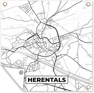 Tuin poster Zwart Wit – België – Plattegrond – Stadskaart – Kaart – Herentals - 200x200 cm - Tuindoek