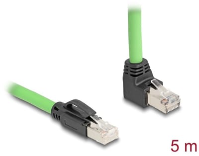 Delock RJ45 Network Cable Cat.6A plug to plug upwards angled SF/UTP suitable for drag chains PUR (TPU) 5 m green