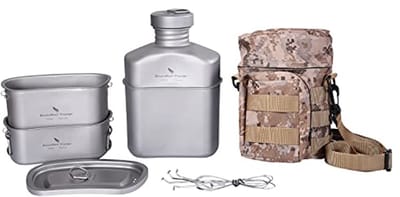 Titanium militaire kantine met camouflagezak - Grote capaciteit en multifunctionele panset voor kamperen