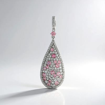 Cavill - Zilveren Hanger 925 Sterling Zilver Geplatineerd - 2,29 ct Roze Toermalijn - Druppelvormige Dameshanger met Zirconia
