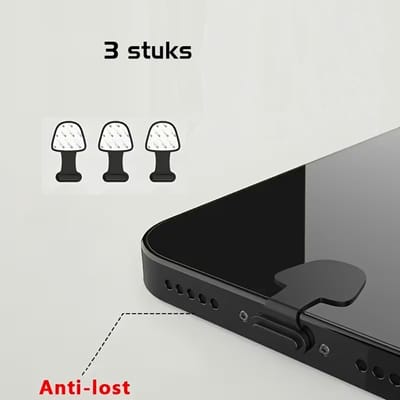 DW4Trading Zelfklevende Siliconen Stofpluggen 3 Stuks Voor USB C Aansluitingen, Ideaal Voor Iphones - Zwart