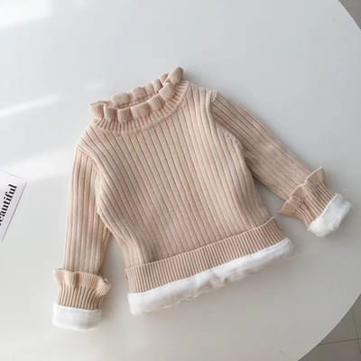 Pull pour enfants Pull tricoté d'hiver pour femmes avec velours épais et haut chaud de sous-couche 130 abricot