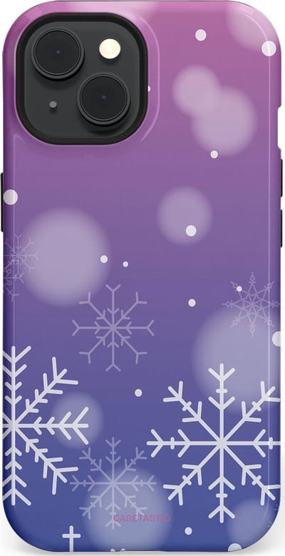 Casetastic hoesje geschikt voor Apple iPhone 15 - MagSafe - Dubbellaagse bescherming - Winter Sneeuw Paarse Roze Gloed - Fashion Case - Lavendel