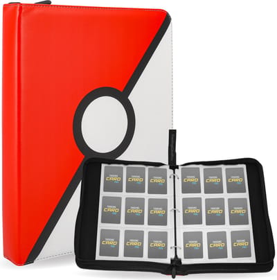 TradingCardPro® - Luxe verzamelmap voor 900 Pokémon Kaarten - Binder Map voor Kaarten - 9 Pocket - Kunstleer - Premium Card Binder met Ritssluiting - 50 Pagina's - A4 Formaat - Rood/Wit
