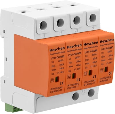 Dailygoody - Overspanningsbeveiliging - 4P 385V - Vuurvast en betrouwbaar - 35 mm DIN-railmontage - Laagspanningsafleider - Veiligheid voor uw elektri