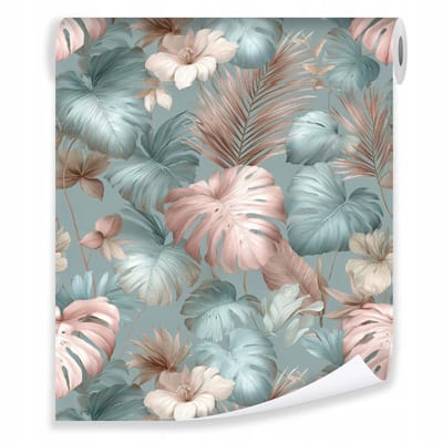 WALLARENA - Behang op rol - 50x1000 cm - pastelkleurige bladerenprint - glad halfmat vliesbehang voor woonkamer en slaapkamer