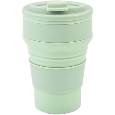 Siliconen Opvouwbare Beker Opvouwbare Mok Met Deksel Koffie Reizen Buiten Draagbare Water Drinken Thee Kopjes 500ML groen