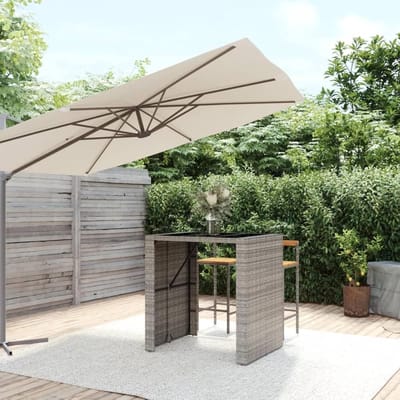 Bartafel met glasplaat - Terrastafel tuintafel - Buiten genieten - Weerbestendig rotan - 105 x 80 x 110 cm - Grijs
