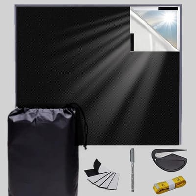 Verduisteringsdoek met klittenband - Verduisteringsgordijnen - 145x100cm gordijnen - Draagbare verduisteringsstof - Zelf te knippen zonweringgordijnen - Met klittenband en meetlint - Geschikt voor slaapkamer, woonkamer en babykamer - Zwart