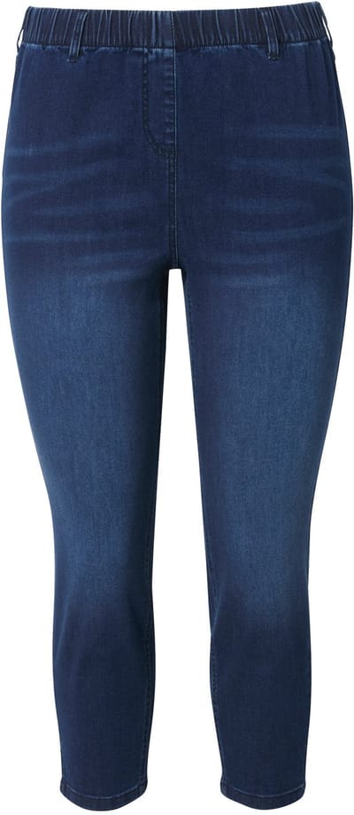 Ulla Popken - Dames - Jegging Sienna 7/8 taps toelopende pijpen denimlook - Donkerblauw denim - Maat 60