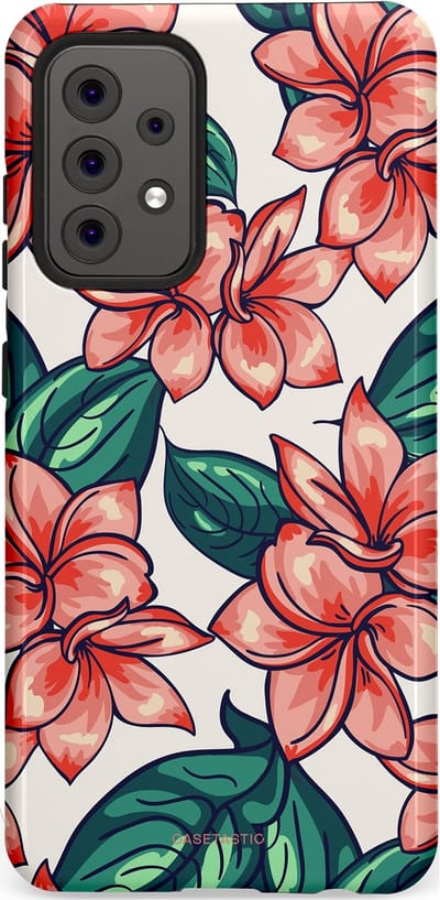 Casetastic hoesje geschikt voor Samsung Galaxy A52 (2021) 5G / Samsung Galaxy A52 (2021) 4G - Dubbellaagse bescherming - Bloemenparadijs - Fashion Case - Petrol Koraal Perzik Wit