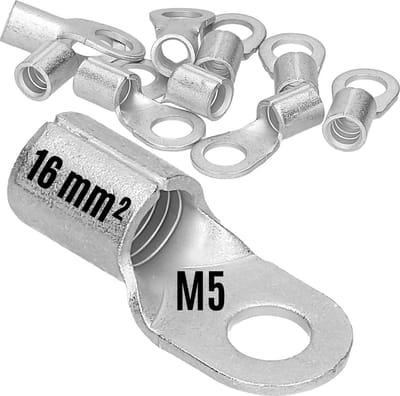 10 stuks Kalitec Q16-5 krimpkabelschoen 16 mm² M5 I ongeïsoleerd I doornpersing I voor soepele, fijne en ultrafijne geleiders I kabelschoen 16 mm² volgens DIN 46234