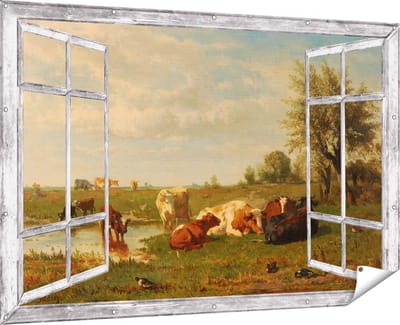 Gards Tuinposter Doorkijk Koeien in de Weide - Gerard Bilders - 180x120 cm - Tuindoek - Tuindecoratie - Wanddecoratie buiten - Tuinschilderij