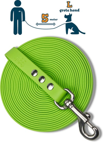 Miqdi BioThane® Sleeplijn 5 meter – zonder handvat – L/XL (19 mm) – lichtgroen – waterdicht & sterk