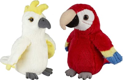Ravensden - Tropische vogels knuffels - 2x stuks - Kaketoe en Papegaai - 15 cm