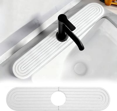 afdruipmat, Kieselgur watertap mat 45x10cm, spoelbak watertap spatbescherming, antislip kraan mat voor keuken spoelbak, afdruipmat absorberend voor keuken en badkamer (wit)