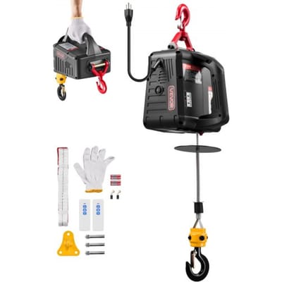 VEVOR elektrische lier, hefvermogen 500 kg, 2-in-1 elektrische takel, 1500 W, hefhoogte 7,6 m, hefsnelheid 5 m/min, met handmatige en draadloze afstandsbediening voor fabriek, magazijn en garage.