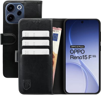 Rosso Element Geschikt voor Oppo Reno 15 F 5G | Wallet Book Case | Portemonnee Hoesje | 3 Pasjes | Magneetsluiting | Stand Functie | Zwart