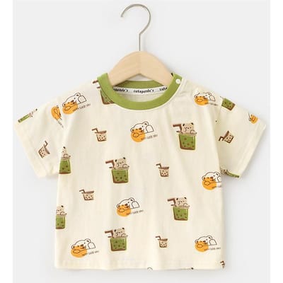 Babykleding Casual T-shirts met korte mouwen Zomerkleding Jongens Meisjes Baby Kinderen Kinderen Zomer Tops met halve mouwen 120cm beige