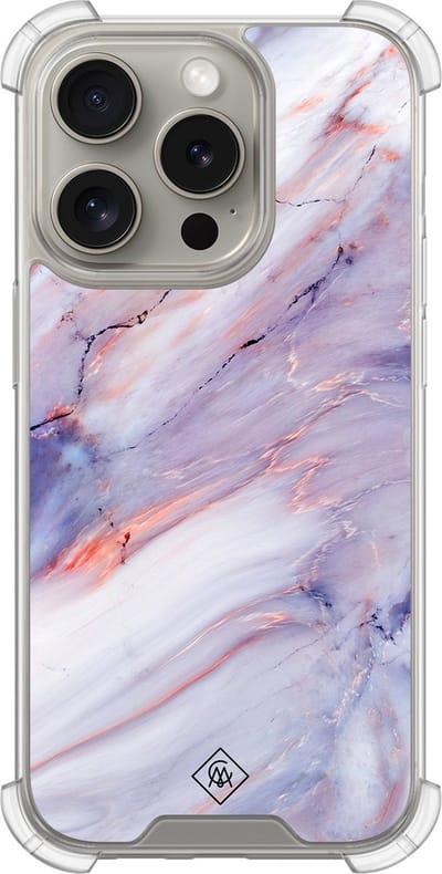 Casimoda® hoesje - Geschikt voor iPhone 15 Pro - Marmer Paars - Shockproof case - Extra sterk - TPU/acryl - Paars, Transparant