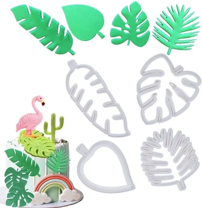Tropische Blad Koekjesuitsteekvormen - Set van 4 Palmbladeren voor Fondant, Suikerdecoratie en Luau Taartversiering