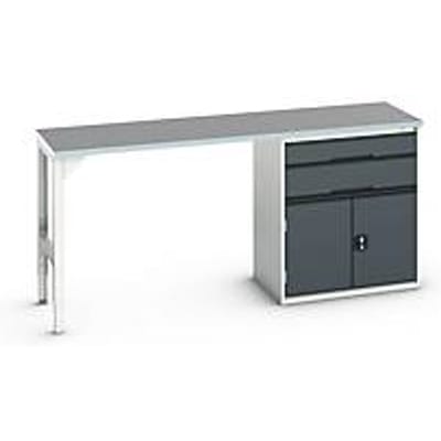 Onderbank Bott verso, linoleumblad, 2 laden, 1 deur, 1 plank, B 2000 x D 600 x H 930 mm, lichtgrijs / antracietgrijs