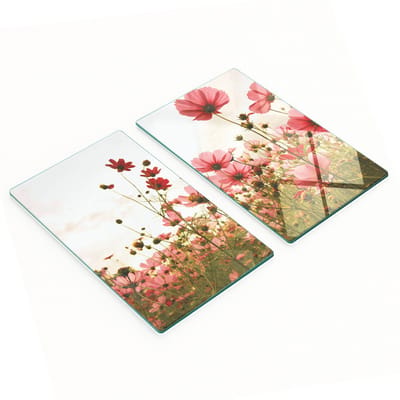 Decoratieve glazen snij- en serveerplanken met cosmosbloemen 2x30x52 cm