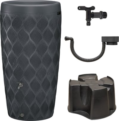 Complete set Wave - Regenton - 2-in-1 - 240 liter - Antraciet - Regenton Met Plantenbak - Voet - Vulautomaat - Kraan
