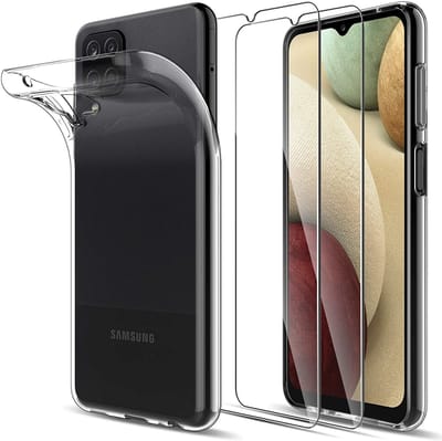 Hoesje Geschikt Voor Samsung Galaxy A12 Hoesje siliconen cover - Galaxy A12 Transparant Hoesje TPU Backcover met Galaxy A12 Glazen 2 pack Screenprotector