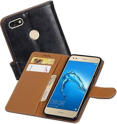 Hoesje Geschikt voor Huawei P9 Lite mini - Portemonnee hoesje wallet case Zwart