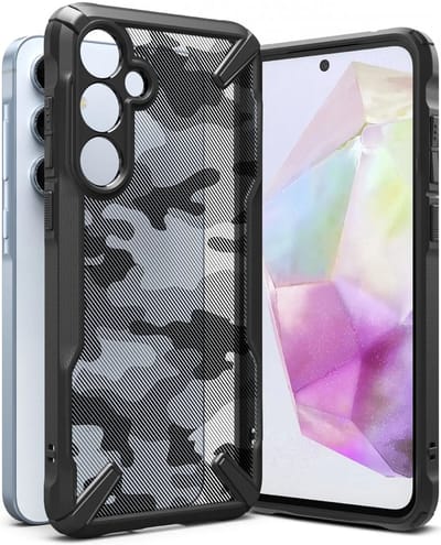 Ringke Fusion X | Hoesje Geschikt voor Samsung Galaxy A35 | Back Cover | Militaire Standaard | Camo Zwart