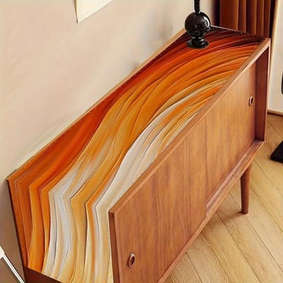 Abstracte Gradiënt Oranje Wit Golvende Lijnen Tafelkleed, Artistieke Home Console Kast Decoratie 40x140cm