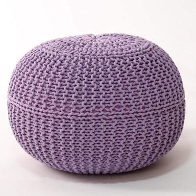 Gebreide Poef - Voetkruk Ottomaan - Ontspannen Zitten - Handgeweven Katoen - 50x50x40cm - Paars