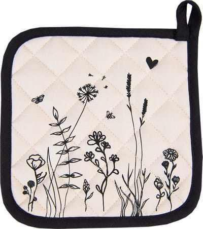 Clayre & Eef Pannenlap 20x20 cm Beige Zwart Katoen Bloemen