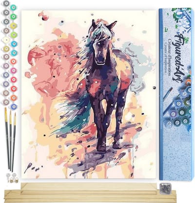 Figured'Art Schilderen op Nummer Volwassenen canvas Geschilderd paard - Handwerk acrylverf Kit DIY Compleet - 40x50cm met DIY houten lijst
