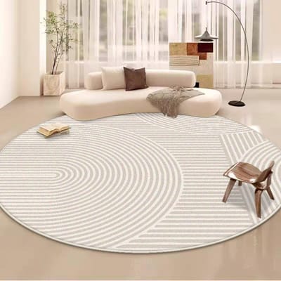Eenvoudige Stijl Grote Woonkamer Ronde Kleden Gestreept Decoratie Huis Bankgebied Pluizig Pluche Tapijt Slaapkamer Antislip Stoelmat Vloer 2.6ft(80x80cm)